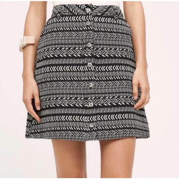 Anthropologie Maeve‎ Front Button Field Notes Skirt Black & White Size 12 - Picture 1 of 7